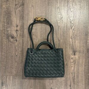 Bottega Veneta  Small Andiamo Intrecciato Dark Green Leather Top-Handle Bag